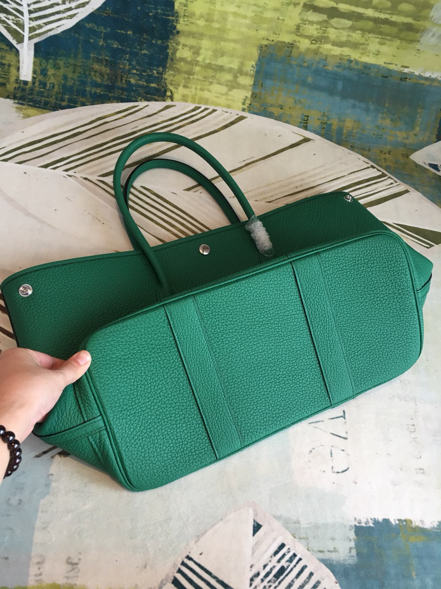 Hermes Garden Party 36cm Tote Handbag In Green Clemence Leather